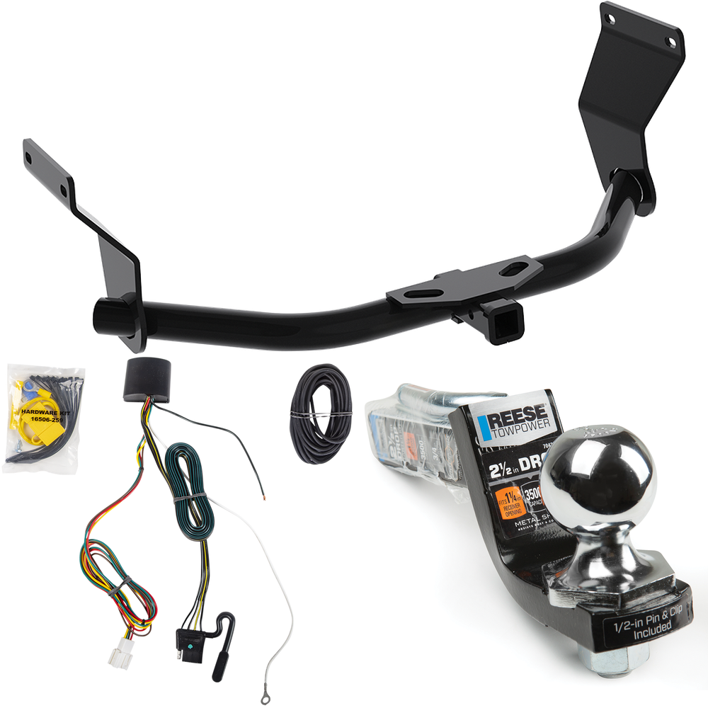 Fits 2019-2022 Acura RDX Trailer Hitch Tow PKG w/ 4-Flat Wiring Harness + Interlock Starter Kit w/ 2" Ball 2-1/2" Drop 2" Rise (For Without +12V Power Provision Models) By Reese Towpower