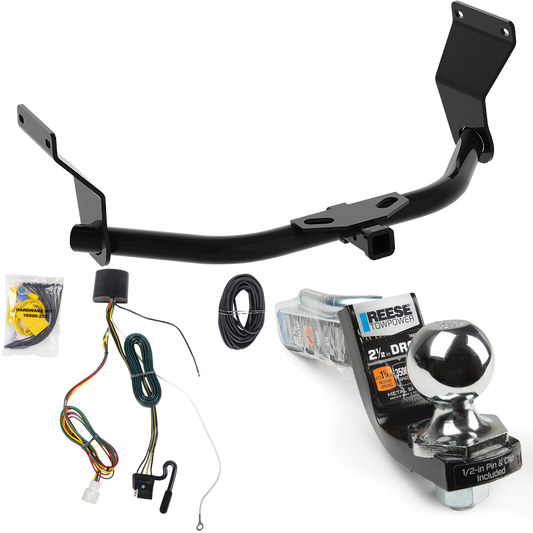 Fits 2019-2022 Acura RDX Trailer Hitch Tow PKG w/ 4-Flat Wiring Harness + Interlock Starter Kit w/ 2" Ball 2-1/2" Drop 2" Rise (For Without +12V Power Provision Models) By Reese Towpower