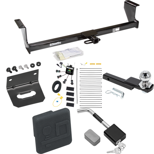 Fits 2001-2007 Volvo V70 Trailer Hitch Tow PKG w/ 4-Flat Zero Contact "No Splice" Wiring Harness + Interlock Starter Kit w/ 2" Ball 1-1/4" Drop 3/4" Rise + Wiring Bracket + Hitch Cover + Hitch Lock (For Wagon Models) By Draw-Tite