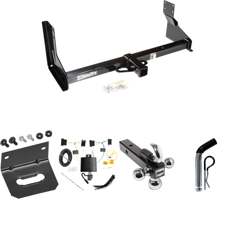 Fits 2019-2021 Mercedes-Benz Sprinter 2500 Trailer Hitch Tow PKG w/ 4-Flat Wiring Harness + Triple Ball Ball Mount 1-7/8" & 2" & 2-5/16" Trailer Balls w/ Tow Hook + Pin/Clip + Wiring Bracket (For w/Factory Step Bumper Excluding Models w/30-3/8” Frame