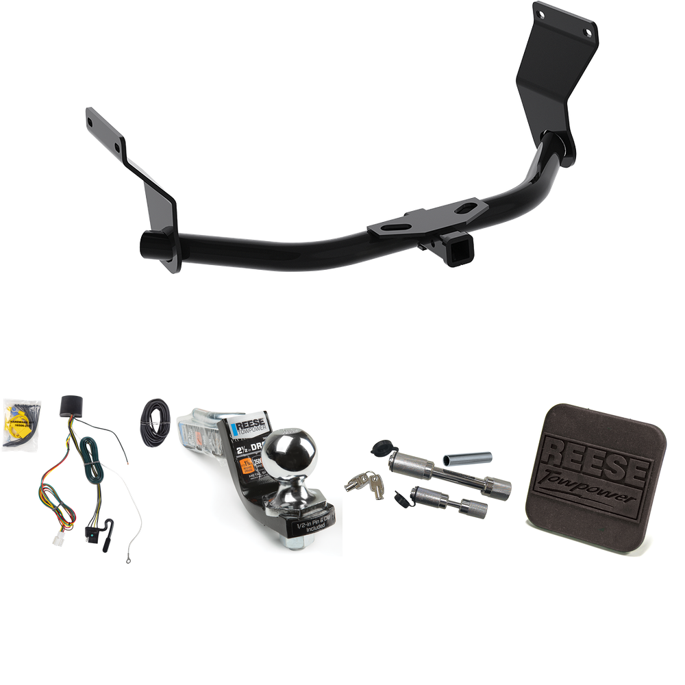 Fits 2019-2022 Acura RDX Trailer Hitch Tow PKG w/ 4-Flat Wiring Harness + Interlock Starter Kit w/ 2" Ball 2-1/2" Drop 2" Rise + Hitch Cover + Dual Hitch & Coupler Locks (For Without +12V Power Provision Models) By Reese Towpower