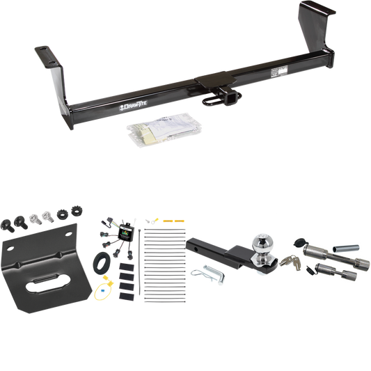 Fits 2001-2007 Volvo V70 Trailer Hitch Tow PKG w/ 4-Flat Zero Contact "No Splice" Wiring Harness + Interlock Starter Kit w/ 2" Ball 1-1/4" Drop 3/4" Rise + Wiring Bracket + Dual Hitch & Coupler Locks (For Wagon Models) By Draw-Tite