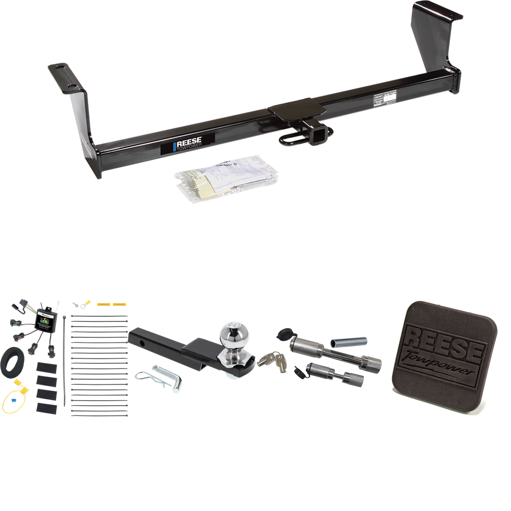 Fits 2001-2007 Volvo V70 Trailer Hitch Tow PKG w/ 4-Flat Zero Contact "No Splice" Wiring Harness + Interlock Starter Kit w/ 2" Ball 1-1/4" Drop 3/4" Rise + Hitch Cover + Dual Hitch & Coupler Locks (For Wagon Models) By Reese Towpower