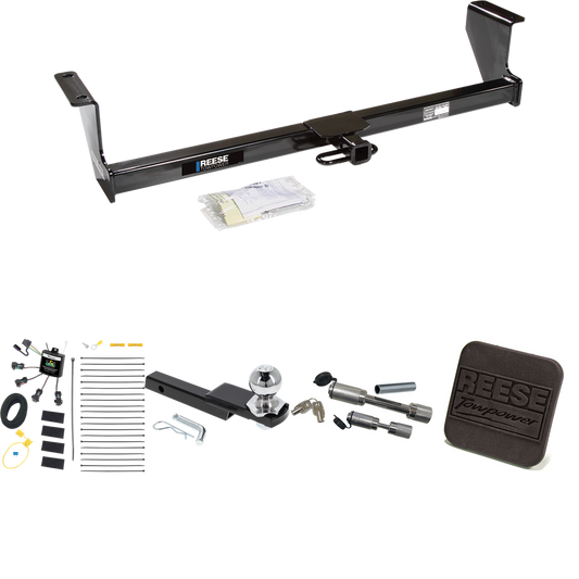 Fits 2001-2007 Volvo V70 Trailer Hitch Tow PKG w/ 4-Flat Zero Contact "No Splice" Wiring Harness + Interlock Starter Kit w/ 2" Ball 1-1/4" Drop 3/4" Rise + Hitch Cover + Dual Hitch & Coupler Locks (For Wagon Models) By Reese Towpower