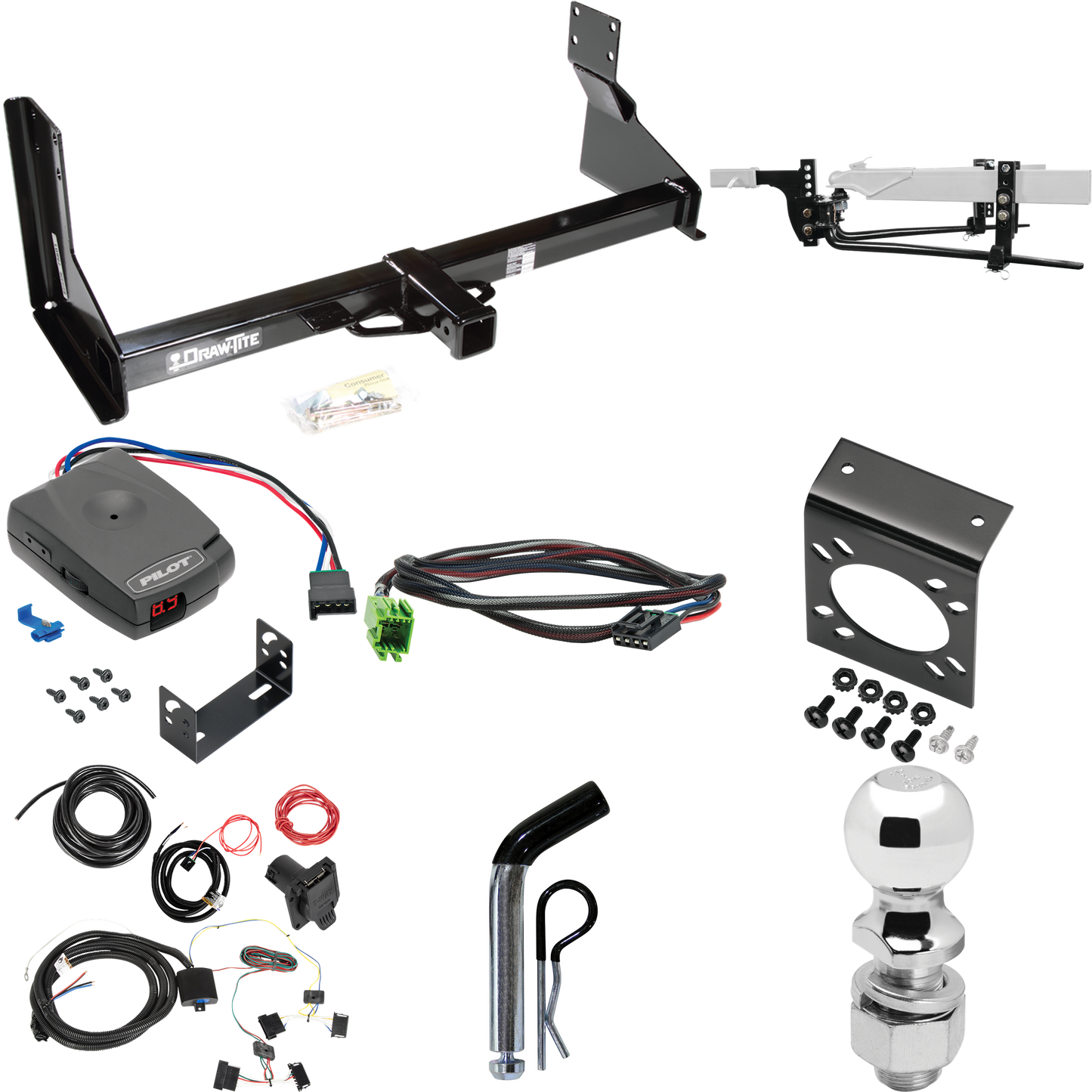 Fits 2014-2018 Freightliner Sprinter 2500 Trailer Hitch Tow PKG w/ 8K Round Bar Weight Distribution Hitch w/ 2-5/16" Ball + 2" Ball + Pin/Clip + Pro Series Pilot Brake Control + Plug & Play BC Adapter + 7-Way RV Wiring (For w/Factory Step Bumper Excl