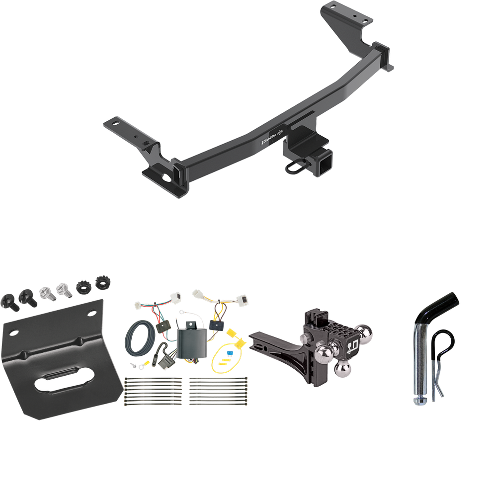 Fits 2017-2021 Mazda CX-5 Trailer Hitch Tow PKG w/ 4-Flat Wiring Harness + Adjustable Drop Rise Triple Ball Ball Mount 1-7/8" & 2" & 2-5/16" Trailer Balls + Pin/Clip + Wiring Bracket (Excludes: Diesel Engine Models) By Draw-Tite