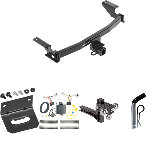 Fits 2017-2021 Mazda CX-5 Trailer Hitch Tow PKG w/ 4-Flat Wiring Harness + Adjustable Drop Rise Triple Ball Ball Mount 1-7/8" & 2" & 2-5/16" Trailer Balls + Pin/Clip + Wiring Bracket (Excludes: Diesel Engine Models) By Draw-Tite