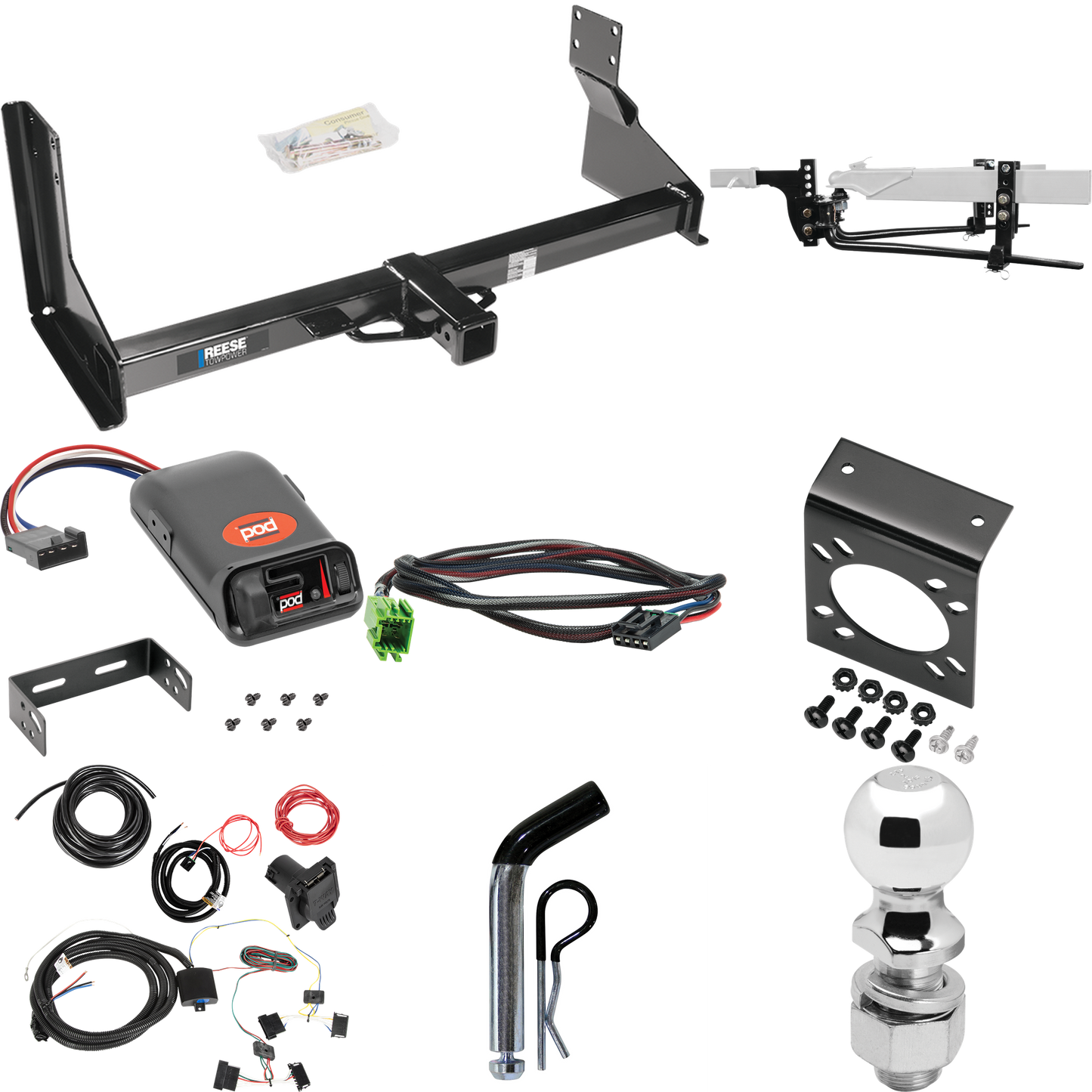 Fits 2014-2018 Freightliner Sprinter 3500 Trailer Hitch Tow PKG w/ 8K Round Bar Weight Distribution Hitch w/ 2-5/16" Ball + 2" Ball + Pin/Clip + Pro Series POD Brake Control + Plug & Play BC Adapter + 7-Way RV Wiring (For w/Factory Step Bumper Exclud