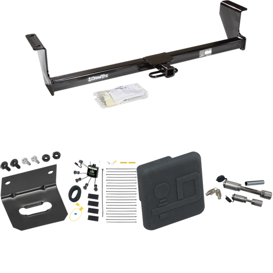 Fits 2001-2007 Volvo V70 Trailer Hitch Tow PKG w/ 4-Flat Zero Contact "No Splice" Wiring Harness + Hitch Cover + Dual Hitch & Coupler Locks (For Wagon Models) By Draw-Tite