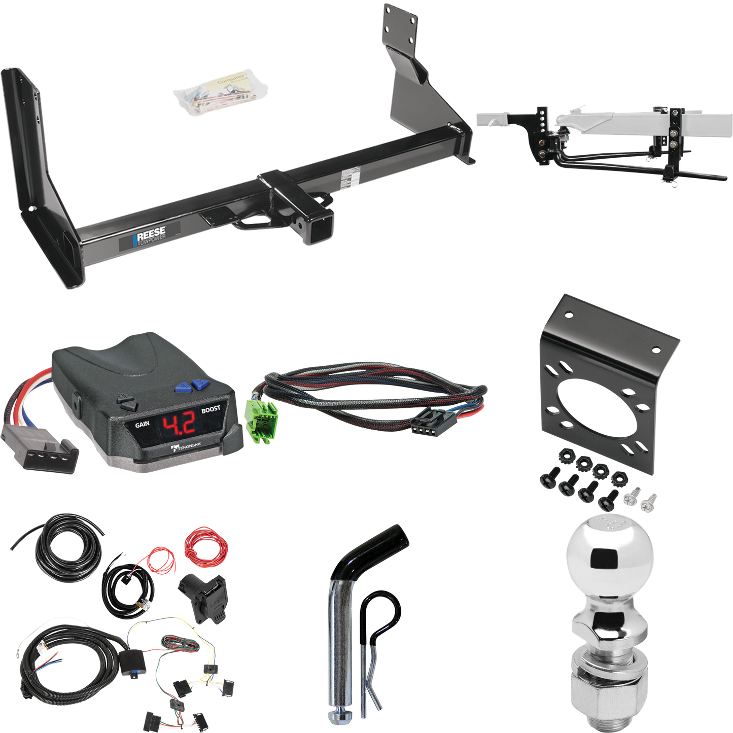 Fits 2014-2018 Freightliner Sprinter 2500 Trailer Hitch Tow PKG w/ 8K Round Bar Weight Distribution Hitch w/ 2-5/16" Ball + 2" Ball + Pin/Clip + Tekonsha BRAKE-EVN Brake Control + Plug & Play BC Adapter + 7-Way RV Wiring (For w/Factory Step Bumper Ex