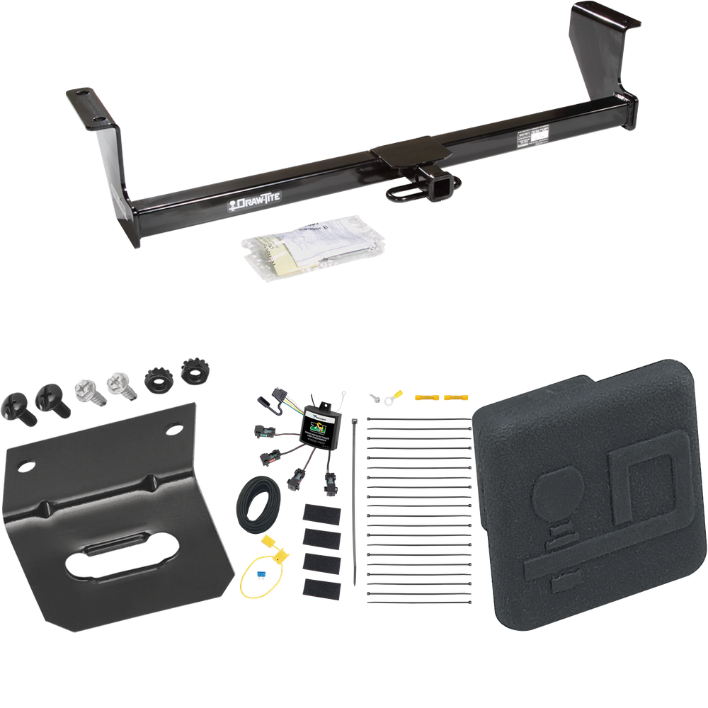 Fits 2001-2007 Volvo V70 Trailer Hitch Tow PKG w/ 4-Flat Zero Contact "No Splice" Wiring Harness + Hitch Cover (For Wagon Models) By Draw-Tite