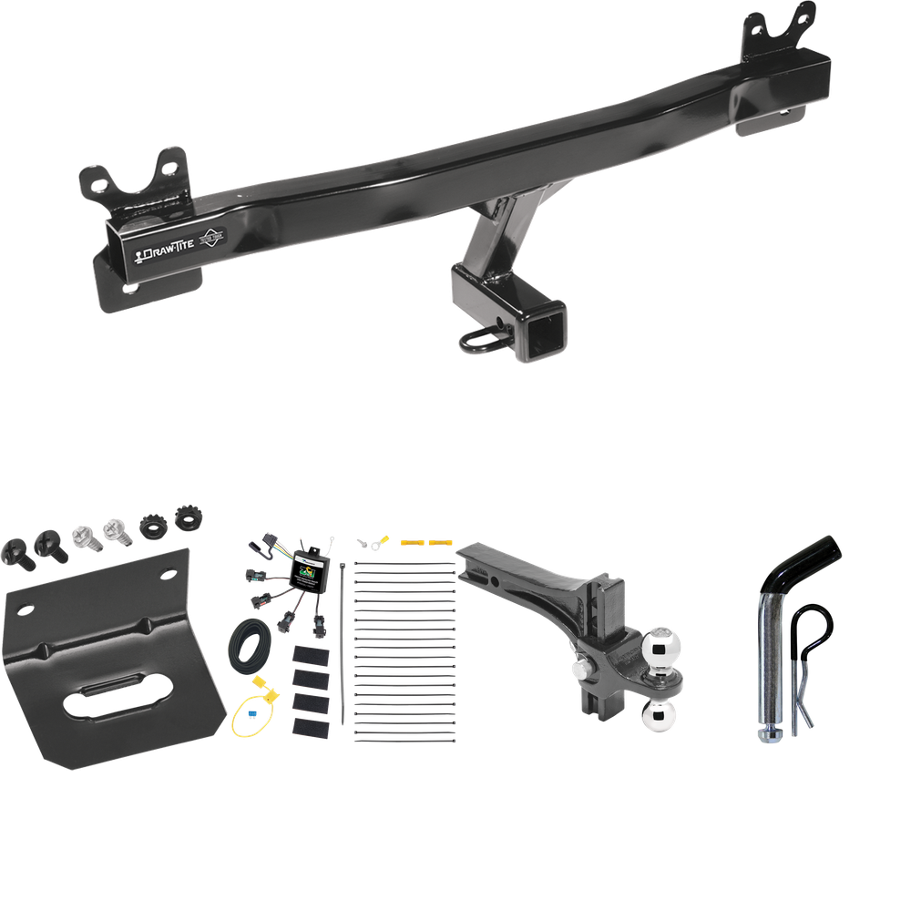 Fits 2011-2018 Volvo S60 Trailer Hitch Tow PKG w/ 4-Flat Zero Contact "No Splice" Wiring Harness + Dual Adjustable Drop Rise Ball Ball Mount 2" & 2-5/16" Trailer Balls + Pin/Clip + Wiring Bracket (For Sedan Models) By Draw-Tite