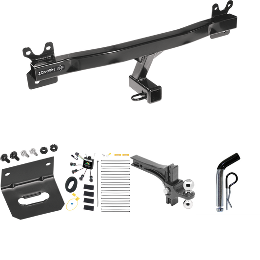 Fits 2011-2018 Volvo S60 Trailer Hitch Tow PKG w/ 4-Flat Zero Contact "No Splice" Wiring Harness + Dual Adjustable Drop Rise Ball Ball Mount 2" & 2-5/16" Trailer Balls + Pin/Clip + Wiring Bracket (For Sedan Models) By Draw-Tite