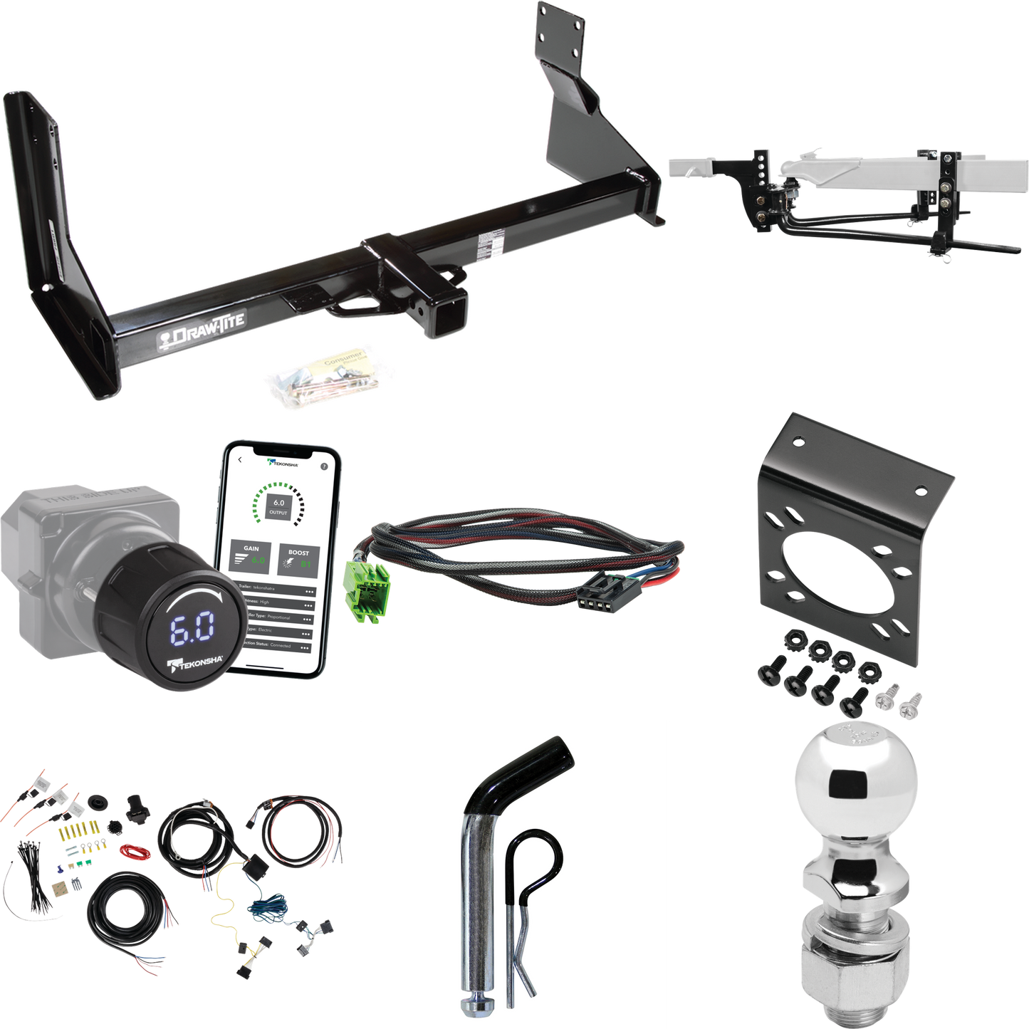 Fits 2019-2021 Mercedes-Benz Sprinter 3500 Trailer Hitch Tow PKG w/ 8K Round Bar Weight Distribution Hitch w/ 2-5/16" Ball + 2" Ball + Pin/Clip + Tekonsha Prodigy iD Bluetooth Wireless Brake Control + Plug & Play BC Adapter + 7-Way RV Wiring (For w/F