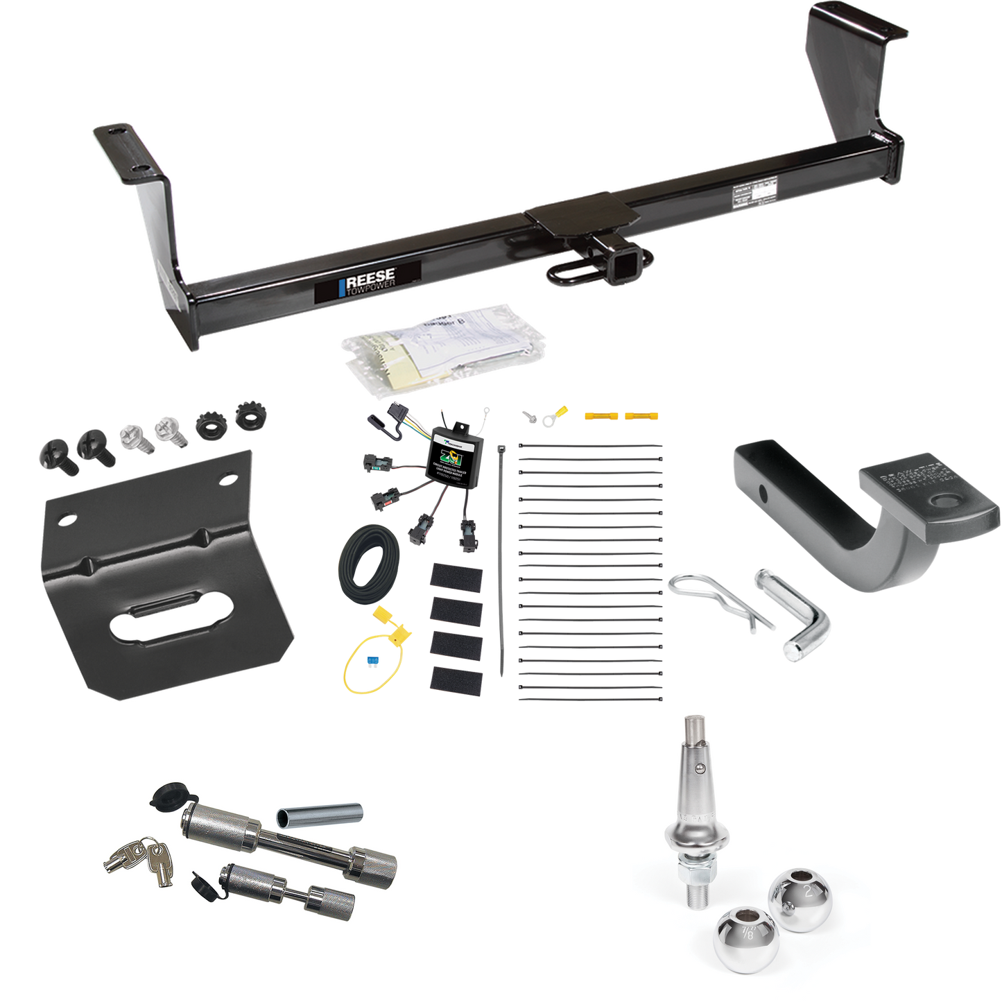 Fits 2001-2007 Volvo V70 Trailer Hitch Tow PKG w/ 4-Flat Zero Contact "No Splice" Wiring Harness + Draw-Bar + Interchangeable 1-7/8" & 2" Balls + Wiring Bracket + Dual Hitch & Coupler Locks (For Wagon Models) By Reese Towpower