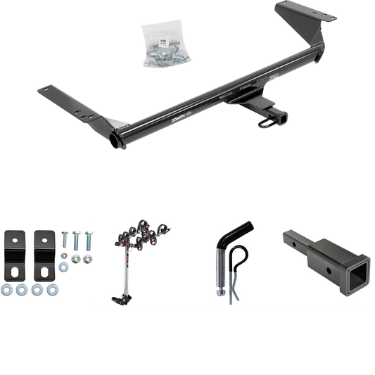 Fits 2017-2023 Chrysler Pacifica Hybrid Trailer Hitch Tow PKG w/ Hitch Adapter 1-1/4" to 2" Receiver + 1/2" Pin & Clip + 4 Bike Carrier Rack By Draw-Tite