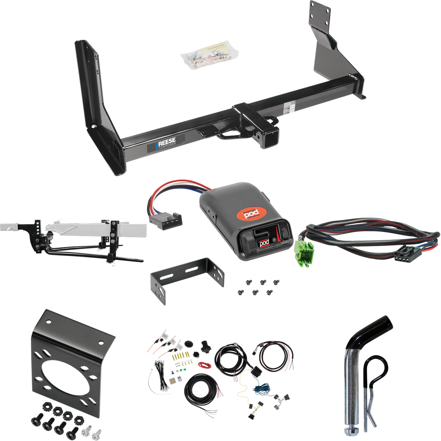 Fits 2019-2021 Freightliner Sprinter 2500 Trailer Hitch Tow PKG w/ 8K Round Bar Weight Distribution Hitch w/ 2-5/16" Ball + Pin/Clip + Pro Series POD Brake Control + Plug & Play BC Adapter + 7-Way RV Wiring (For w/Factory Step Bumper Excluding Models