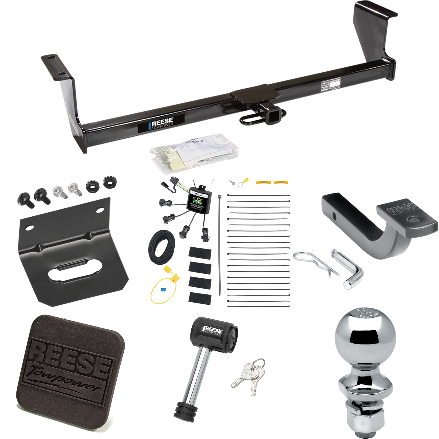 Fits 2001-2007 Volvo V70 Trailer Hitch Tow PKG w/ 4-Flat Zero Contact "No Splice" Wiring Harness + Draw-Bar + 2" Ball + Wiring Bracket + Hitch Cover + Hitch Lock (For Wagon Models) By Reese Towpower