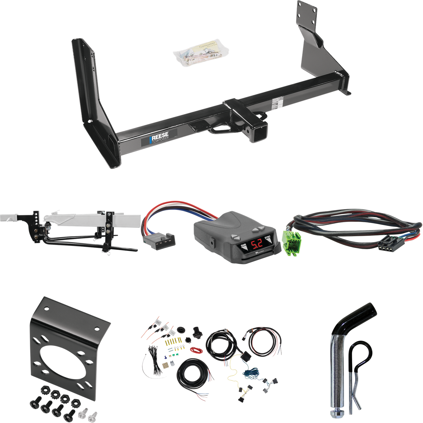 Fits 2019-2021 Mercedes-Benz Sprinter 3500 Trailer Hitch Tow PKG w/ 8K Round Bar Weight Distribution Hitch w/ 2-5/16" Ball + Pin/Clip + Tekonsha Brakeman IV Brake Control + Plug & Play BC Adapter + 7-Way RV Wiring (For w/Factory Step Bumper Excluding