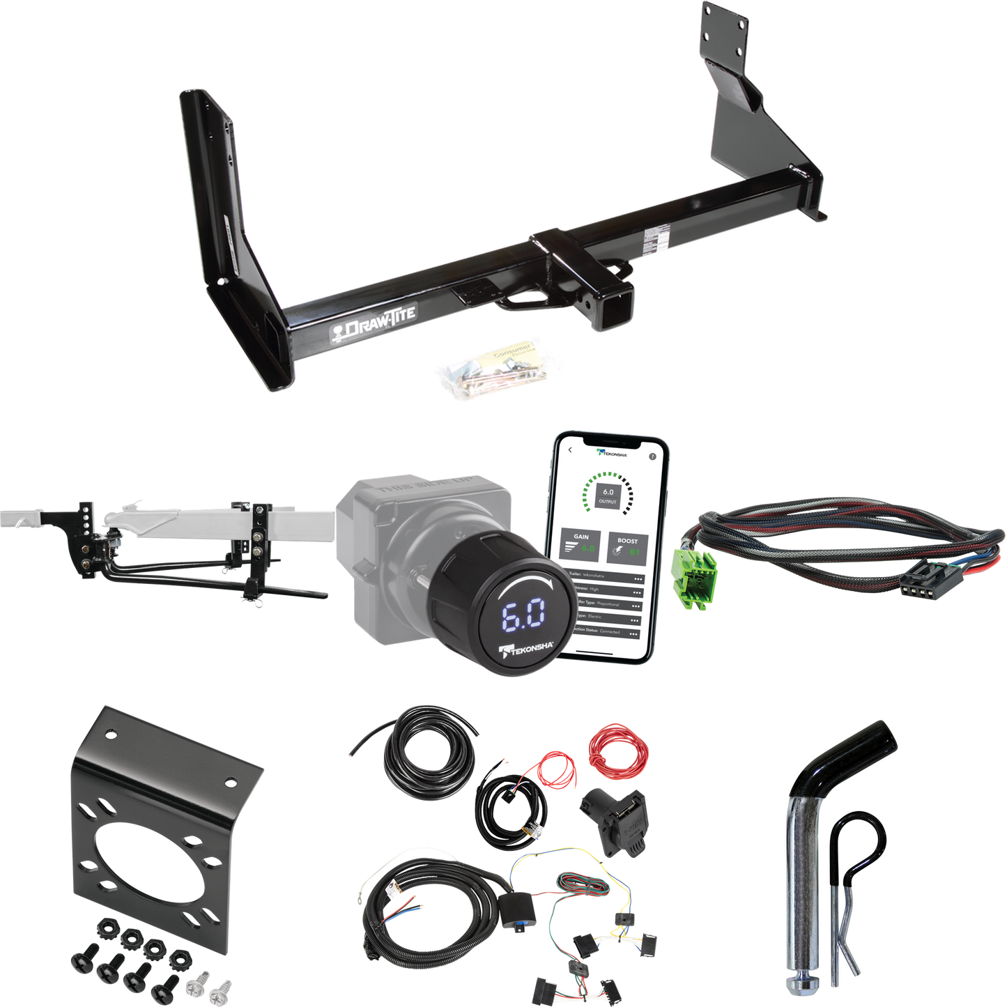 Fits 2014-2018 Freightliner Sprinter 3500 Trailer Hitch Tow PKG w/ 8K Round Bar Weight Distribution Hitch w/ 2-5/16" Ball + Pin/Clip + Tekonsha Prodigy iD Bluetooth Wireless Brake Control + Plug & Play BC Adapter + 7-Way RV Wiring (For w/Factory Step