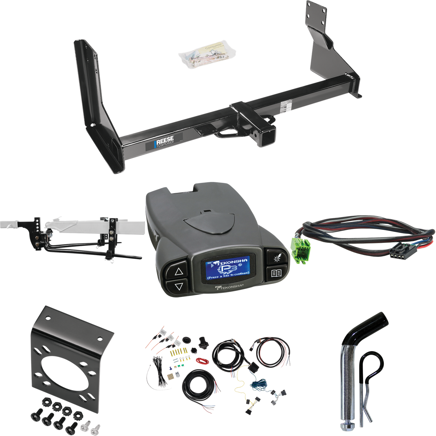 Fits 2019-2021 Freightliner Sprinter 2500 Trailer Hitch Tow PKG w/ 8K Round Bar Weight Distribution Hitch w/ 2-5/16" Ball + Pin/Clip + Tekonsha Prodigy P3 Brake Control + Plug & Play BC Adapter + 7-Way RV Wiring (For w/Factory Step Bumper Excluding M