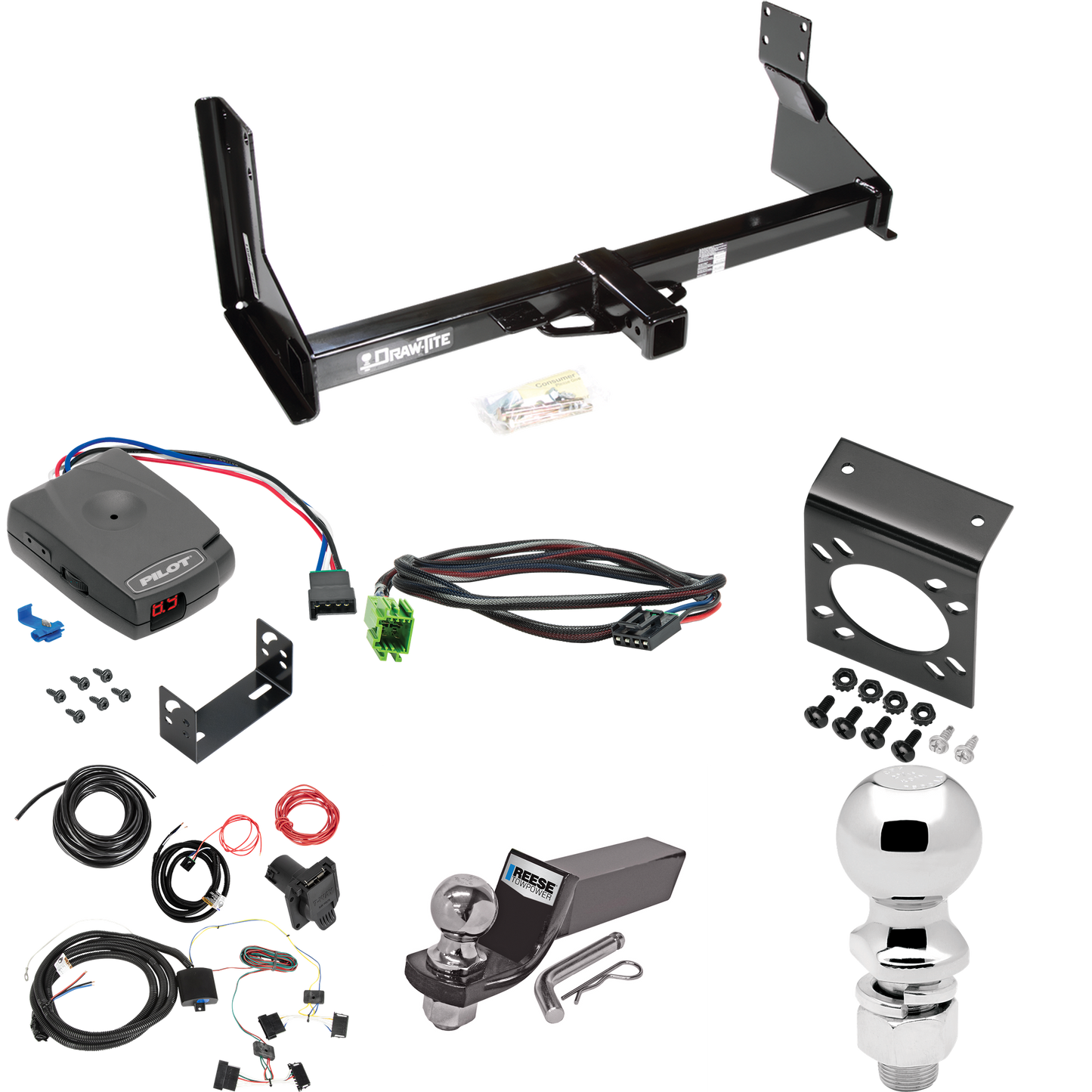 Fits 2014-2018 Mercedes-Benz Sprinter Trailer Hitch Tow PKG w/ Pro Series Pilot Brake Control + Plug & Play BC Adapter + 7-Way RV Wiring + 2" & 2-5/16" Ball & Drop Mount (For w/Factory Step Bumper Excluding Models w/30-3/8” Frame Width Models) By Dra