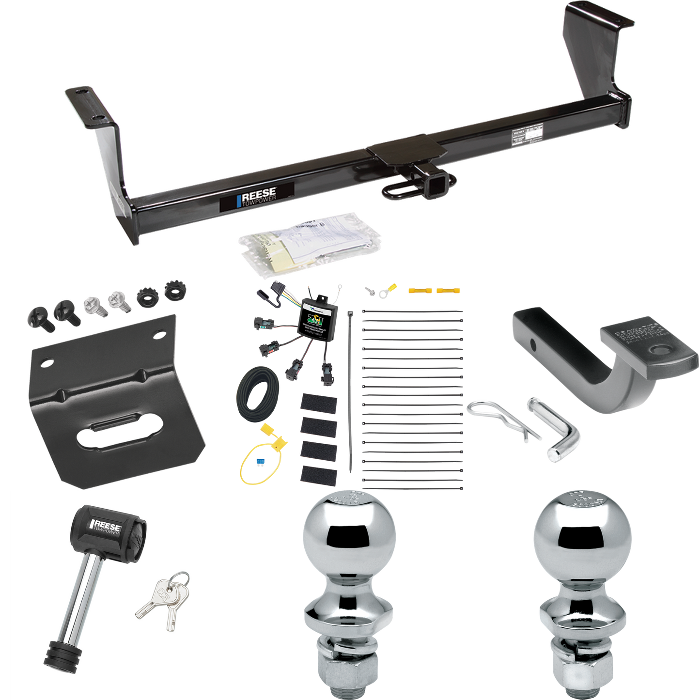 Fits 2001-2007 Volvo V70 Trailer Hitch Tow PKG w/ 4-Flat Zero Contact "No Splice" Wiring Harness + Draw-Bar + 1-7/8" + 2" Ball + Wiring Bracket + Hitch Lock (For Wagon Models) By Reese Towpower