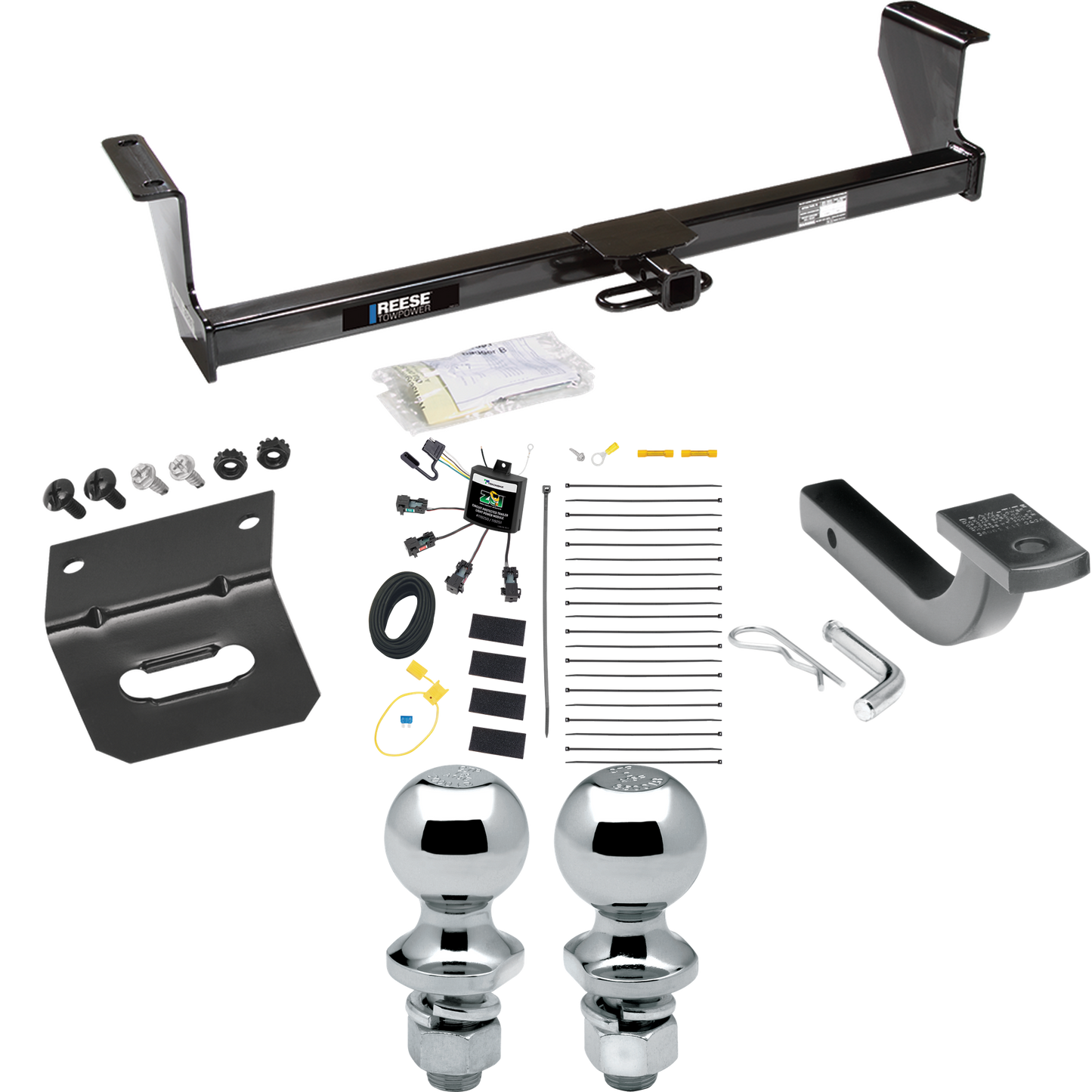 Se adapta al paquete de enganche de remolque Volvo XC70 2003-2007 con arnés de cableado "sin empalme" de 4 contactos planos cero + barra de tracción + bola de 1-7/8" + 2" + soporte de cableado (para modelos Wagon, AWD) de Reese potencia de remolque