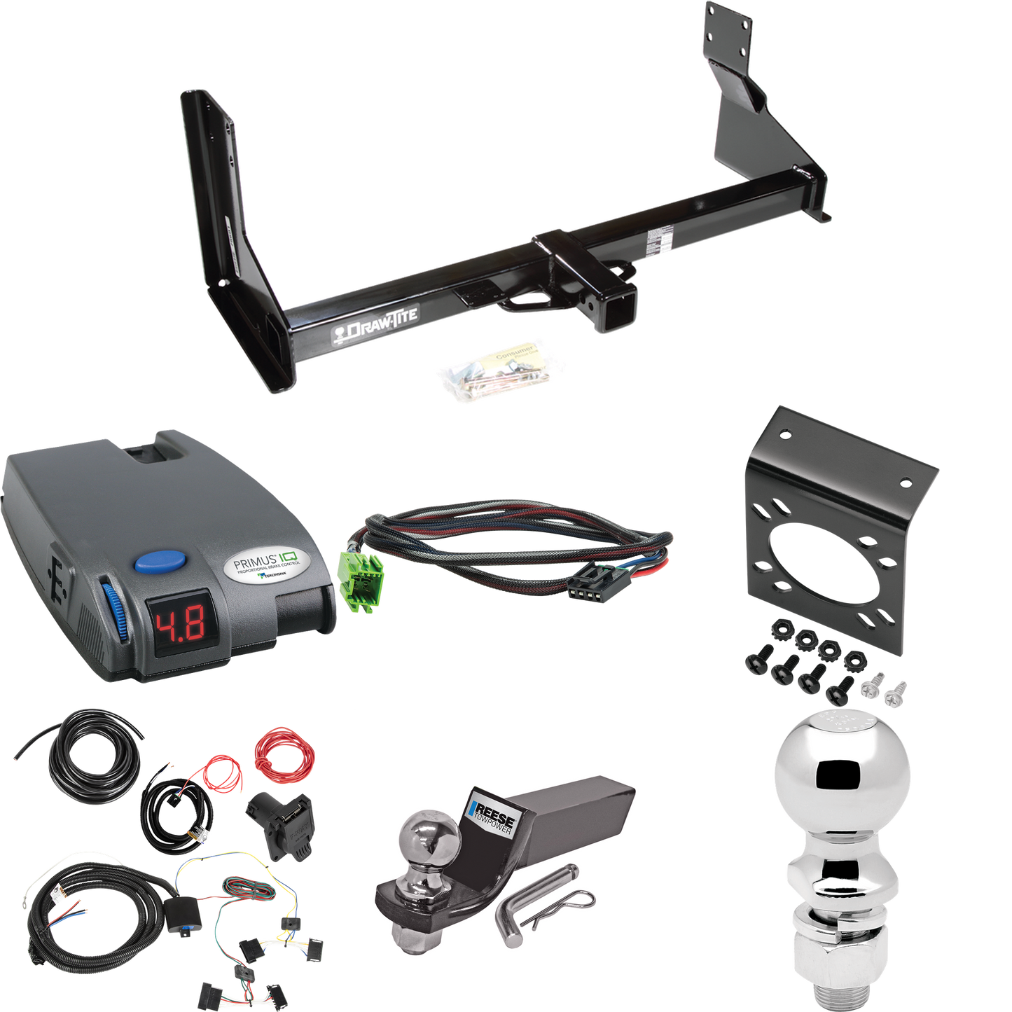 Fits 2014-2018 Freightliner Sprinter 2500 Trailer Hitch Tow PKG w/ Tekonsha Primus IQ Brake Control + Plug & Play BC Adapter + 7-Way RV Wiring + 2" & 2-5/16" Ball & Drop Mount (For w/Factory Step Bumper Excluding Models w/30-3/8” Frame Width Models)