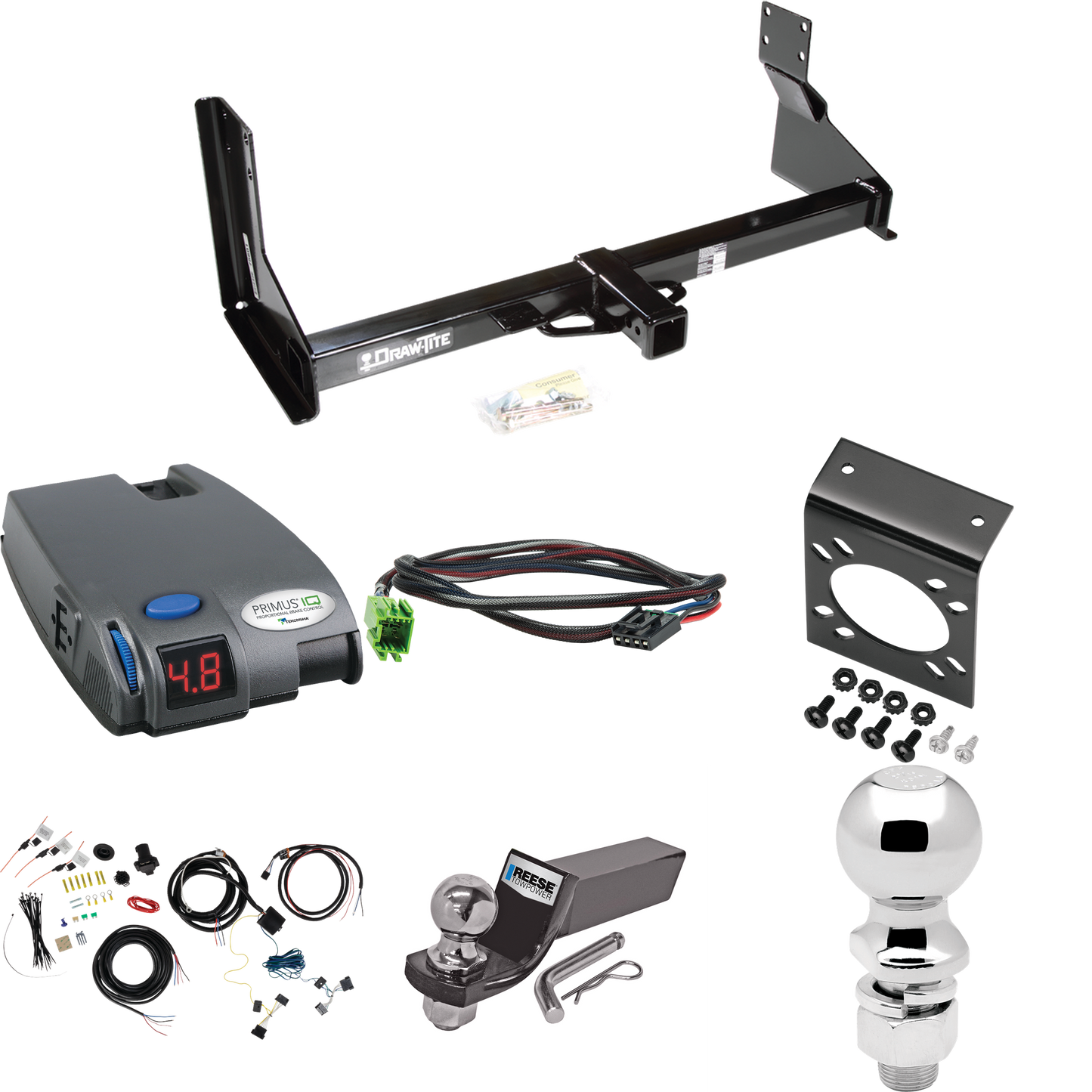 Fits 2019-2021 Mercedes-Benz Sprinter 2500 Trailer Hitch Tow PKG w/ Tekonsha Primus IQ Brake Control + Plug & Play BC Adapter + 7-Way RV Wiring + 2" & 2-5/16" Ball & Drop Mount (For w/Factory Step Bumper Excluding Models w/30-3/8” Frame Width Models)