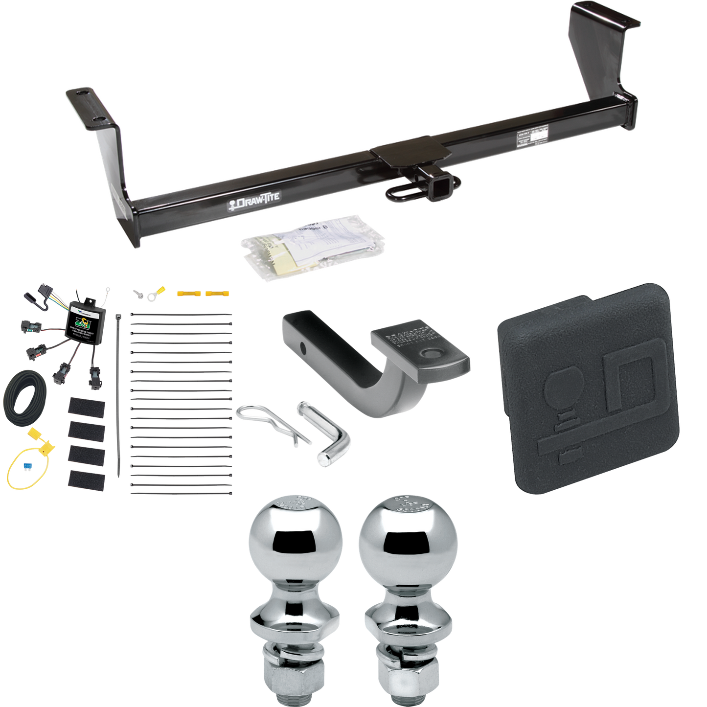 Fits 2001-2007 Volvo V70 Trailer Hitch Tow PKG w/ 4-Flat Zero Contact "No Splice" Wiring Harness + Draw-Bar + 1-7/8" + 2" Ball + Hitch Cover (For Wagon Models) By Draw-Tite