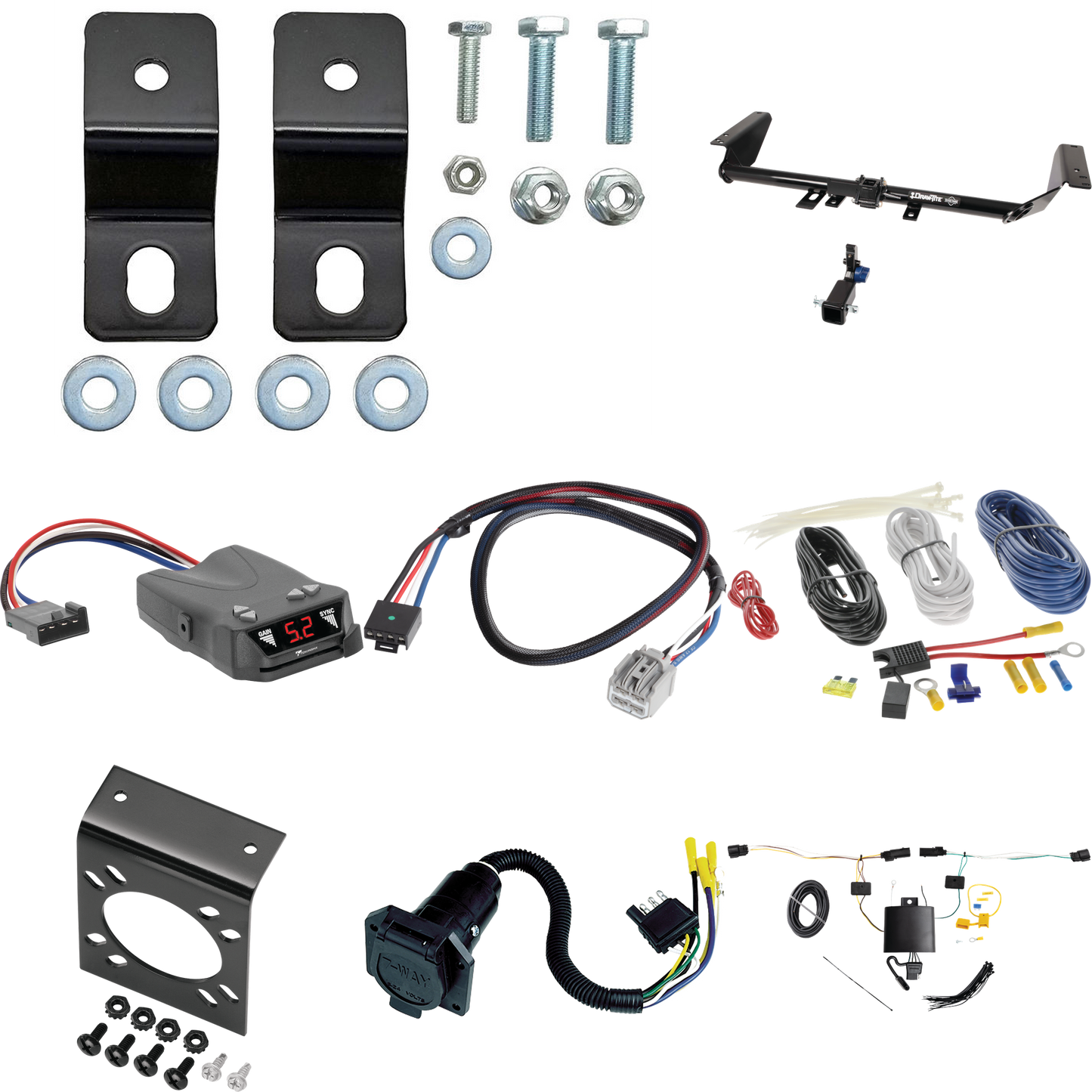 Se adapta al paquete de enganche de remolque híbrido Chrysler Pacifica 2021-2023 con control de freno Tekonsha Brakeman IV + adaptador BC Plug &amp; Play + cableado RV de 7 vías de Draw-Tite