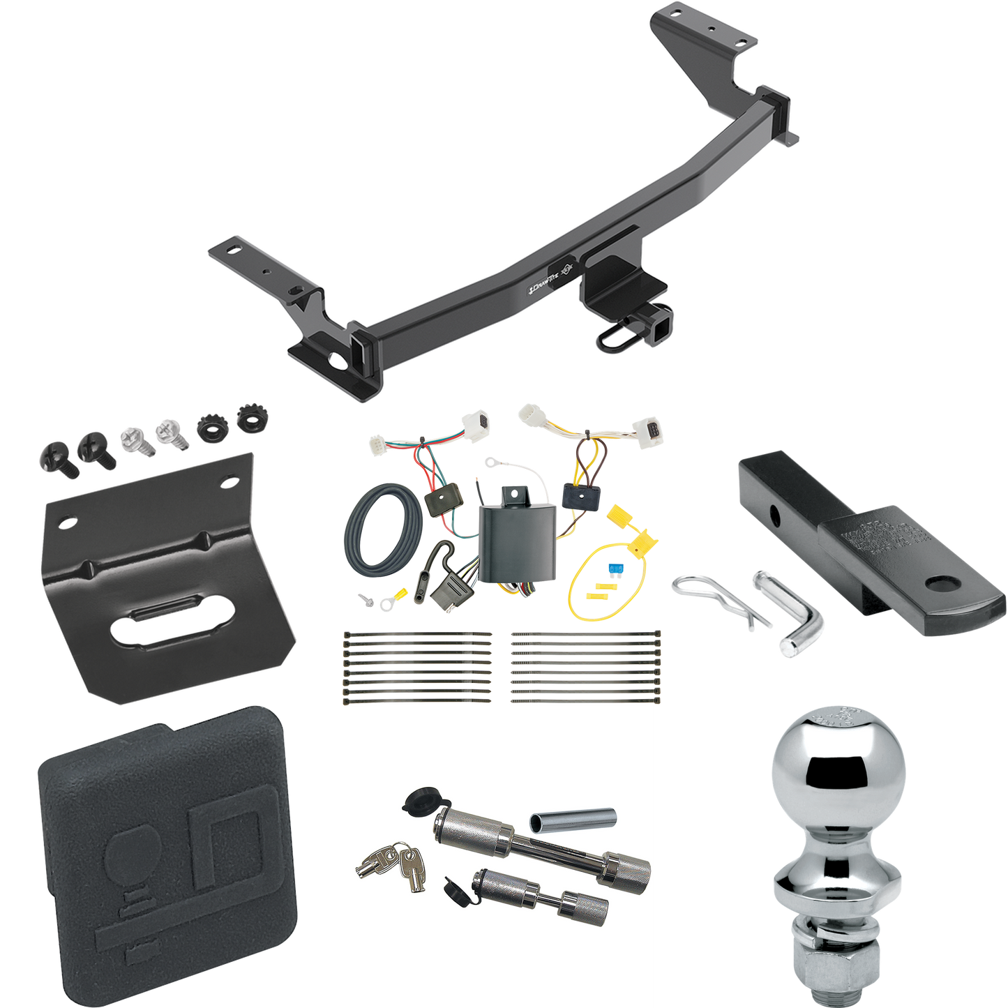 Fits 2017-2021 Mazda CX-5 Trailer Hitch Tow PKG w/ 4-Flat Wiring Harness + Draw-Bar + 1-7/8" Ball + Wiring Bracket + Hitch Cover + Dual Hitch & Coupler Locks (Excludes: Diesel Engine Models) By Draw-Tite