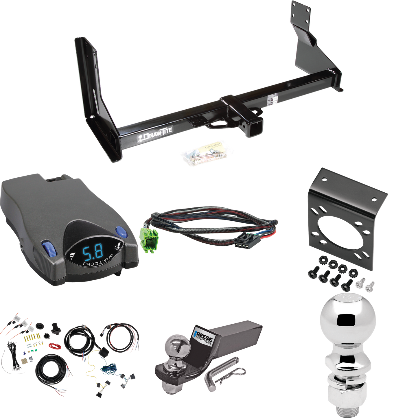 Fits 2019-2021 Freightliner Sprinter 2500 Trailer Hitch Tow PKG w/ Tekonsha Prodigy P2 Brake Control + Plug & Play BC Adapter + 7-Way RV Wiring + 2" & 2-5/16" Ball & Drop Mount (For w/Factory Step Bumper Excluding Models w/30-3/8” Frame Width Models)