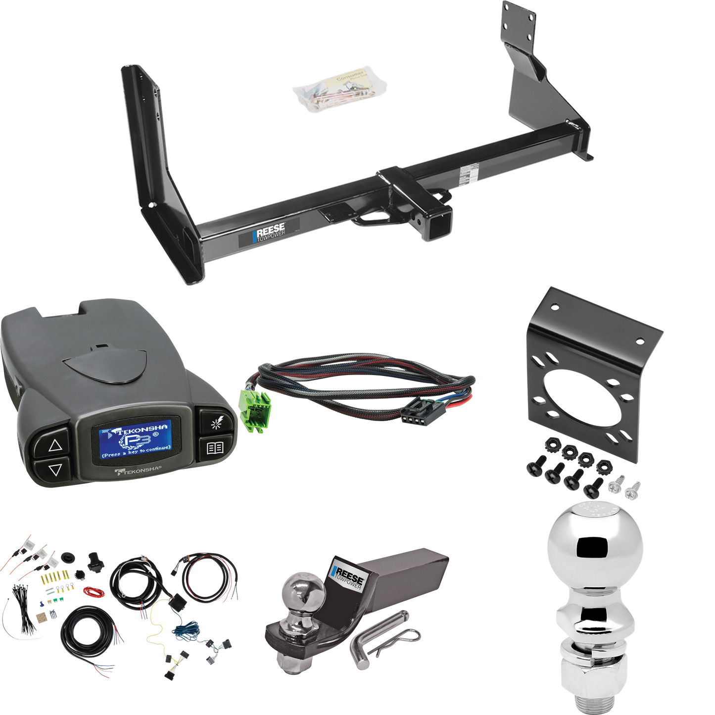 Fits 2019-2021 Mercedes-Benz Sprinter 2500 Trailer Hitch Tow PKG w/ Tekonsha Prodigy P3 Brake Control + Plug & Play BC Adapter + 7-Way RV Wiring + 2" & 2-5/16" Ball & Drop Mount (For w/Factory Step Bumper Excluding Models w/30-3/8” Frame Width Models