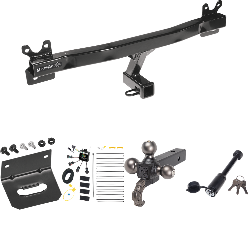 Fits 2015-2017 Volvo V60 Trailer Hitch Tow PKG w/ 4-Flat Zero Contact "No Splice" Wiring + Triple Ball Tactical Ball Mount 1-7/8" & 2" & 2-5/16" Balls w/ Tow Hook + Tactical Dogbone Lock + Wiring Bracket (For (App. starts 2015-1/2) Models) By Draw-Ti