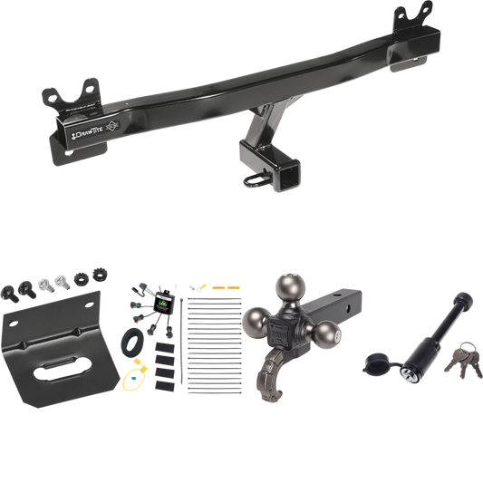 Fits 2015-2017 Volvo V60 Trailer Hitch Tow PKG w/ 4-Flat Zero Contact "No Splice" Wiring + Triple Ball Tactical Ball Mount 1-7/8" & 2" & 2-5/16" Balls w/ Tow Hook + Tactical Dogbone Lock + Wiring Bracket (For (App. starts 2015-1/2) Models) By Draw-Ti