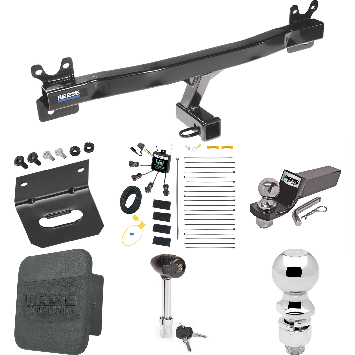 Fits 2008-2010 Volvo V70 Trailer Hitch Tow PKG w/ 4-Flat Zero Contact "No Splice" Wiring + Starter Kit Ball Mount w/ 2" Drop & 2" Ball + 2-5/16" Ball + Wiring Bracket + Hitch Lock + Hitch Cover (For Wagon Models) By Reese Towpower