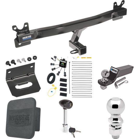 Fits 2008-2010 Volvo V70 Trailer Hitch Tow PKG w/ 4-Flat Zero Contact "No Splice" Wiring + Starter Kit Ball Mount w/ 2" Drop & 2" Ball + 2-5/16" Ball + Wiring Bracket + Hitch Lock + Hitch Cover (For Wagon Models) By Reese Towpower