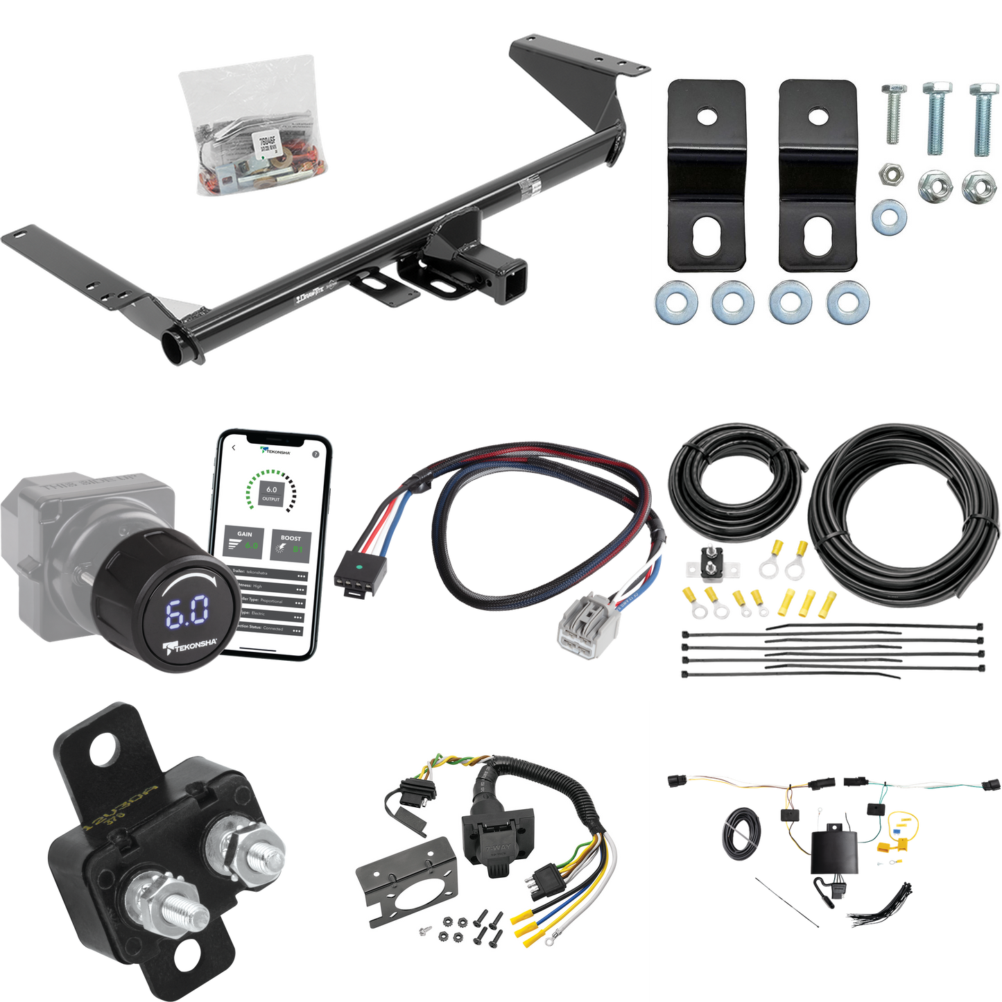 Se adapta al paquete de enganche de remolque híbrido Chrysler Pacifica 2021-2023 con control de freno inalámbrico Bluetooth Tekonsha Prodigy iD + adaptador BC Plug &amp; Play + cableado RV de 7 vías de Draw-Tite