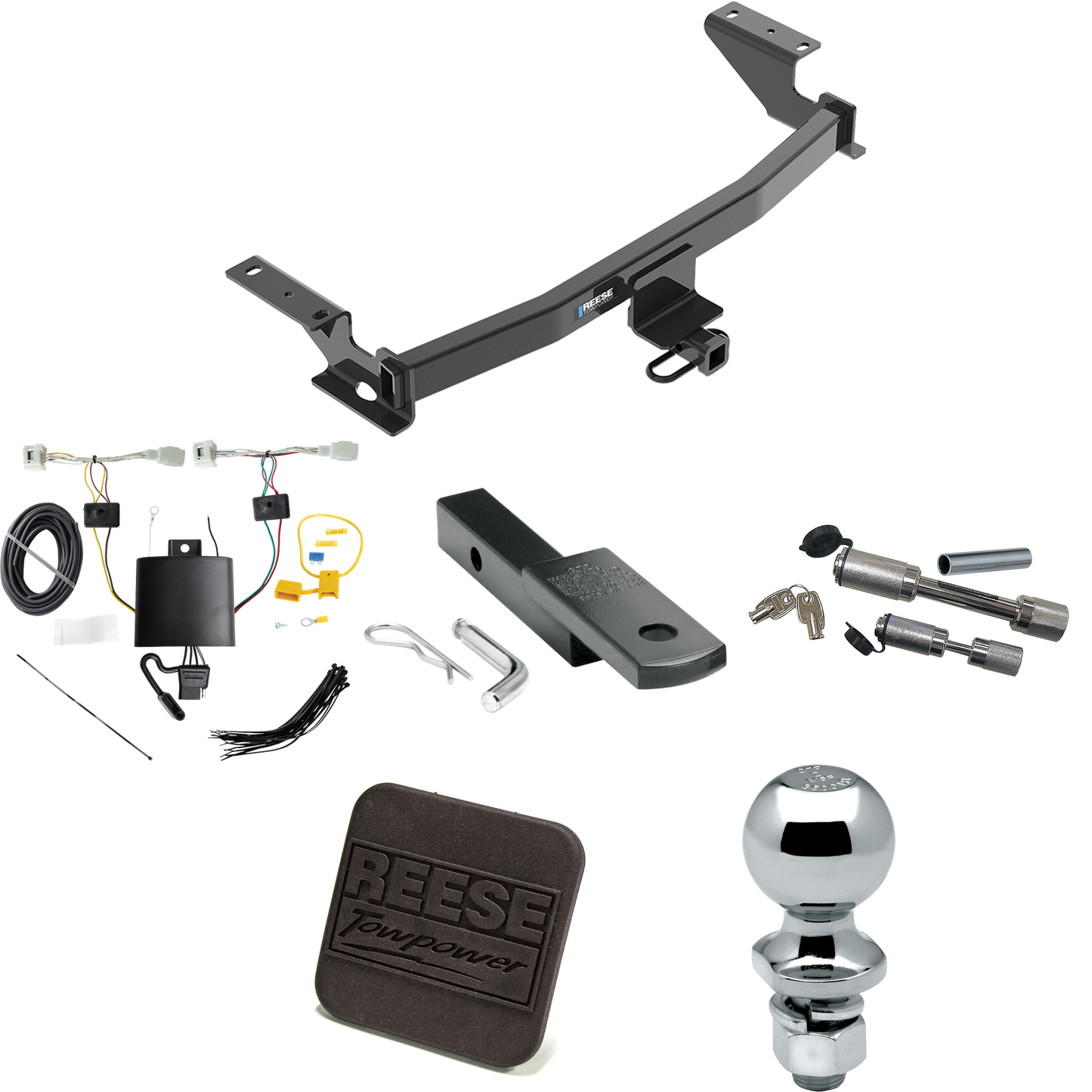 Fits 2022-2023 Mazda CX-5 Trailer Hitch Tow PKG w/ 4-Flat Wiring Harness + Draw-Bar + 2" Ball + Hitch Cover + Dual Hitch & Coupler Locks (Excludes: Diesel Engine Models) By Reese Towpower