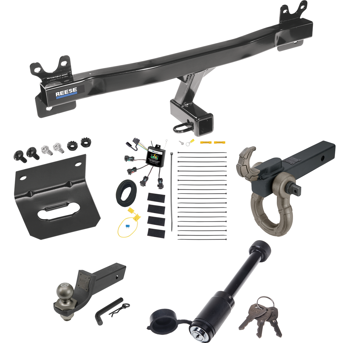 Fits 2015-2017 Volvo V60 Trailer Hitch Tow PKG w/ 4-Flat Zero Contact "No Splice" Wiring + Interlock Tactical Starter Kit w/ 2" Drop & 2" Ball + Tactical Hook & Shackle Mount + Tactical Dogbone Lock + Wiring Bracket (For (App. starts 2015-1/2) Models