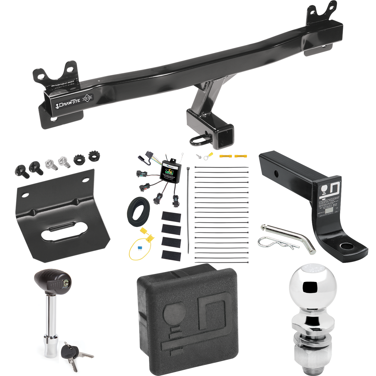 Fits 2008-2010 Volvo V70 Trailer Hitch Tow PKG w/ 4-Flat Zero Contact "No Splice" Wiring + Ball Mount w/ 4" Drop + 2" Ball + Wiring Bracket + Hitch Lock + Hitch Cover (For Wagon Models) By Draw-Tite