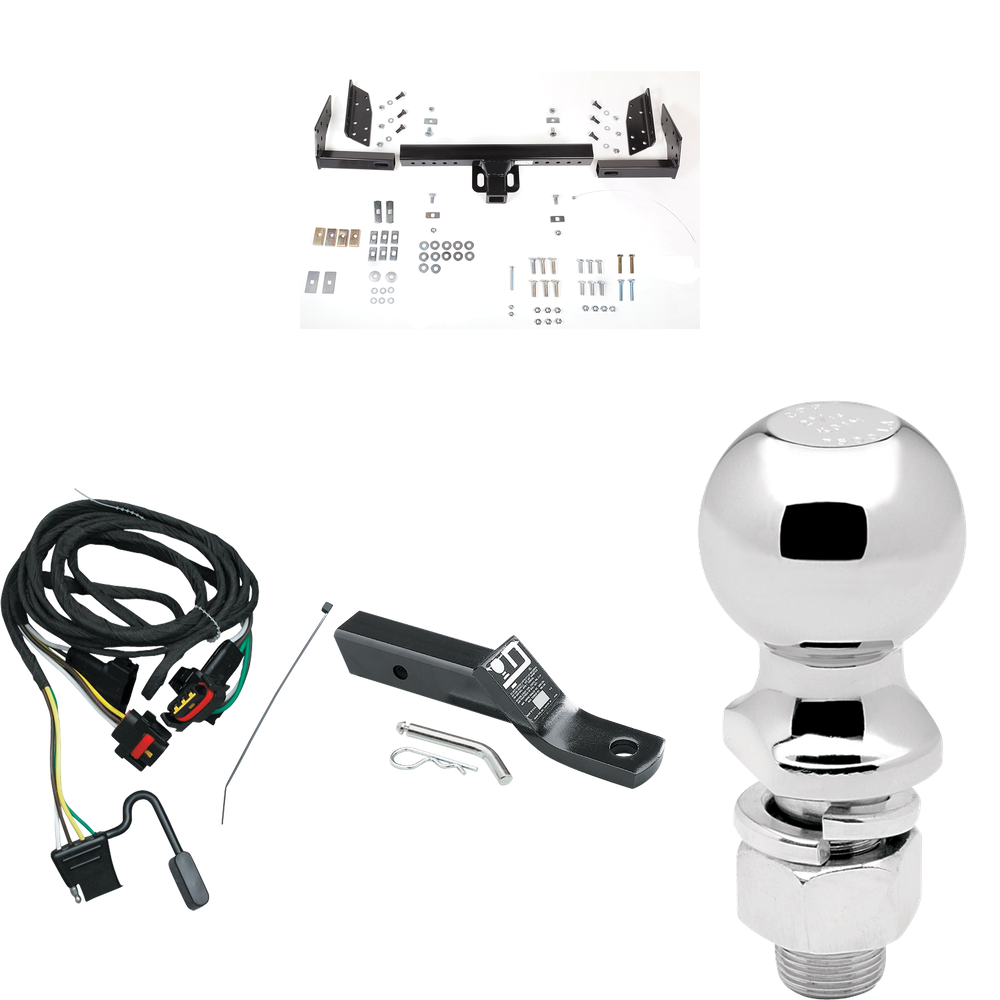 Fits 1991-1995 Chrysler Town & Country Trailer Hitch Tow PKG w/ 4-Flat Wiring + Ball Mount w/ 2" Drop + 2-5/16" Ball (For 2 WD, Long Wheelbase Models) By Reese Towpower