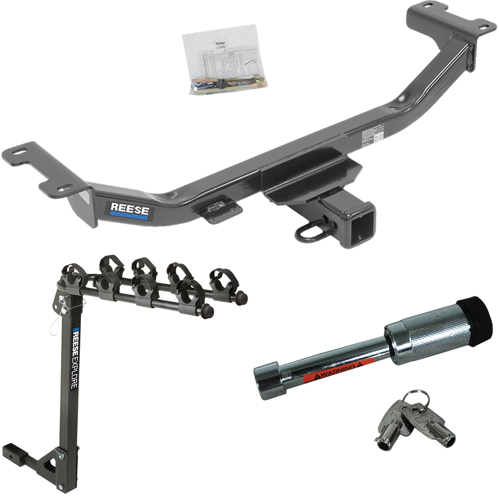 Fits 2010-2018 Acura RDX Trailer Hitch Tow PKG w/ 4 Bike Carrier Rack + Hitch Lock By Reese Towpower