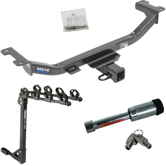 Fits 2010-2018 Acura RDX Trailer Hitch Tow PKG w/ 4 Bike Carrier Rack + Hitch Lock By Reese Towpower