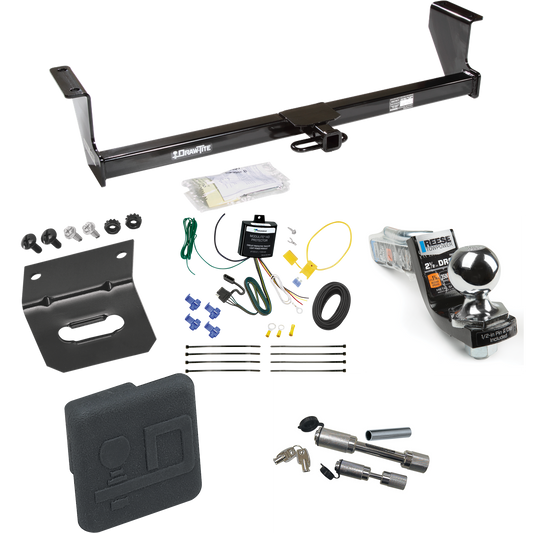 Fits 2001-2007 Volvo V70 Trailer Hitch Tow PKG w/ 4-Flat Wiring Harness + Interlock Starter Kit w/ 2" Ball 2-1/2" Drop 2" Rise + Wiring Bracket + Hitch Cover + Dual Hitch & Coupler Locks (For Wagon Models) By Draw-Tite