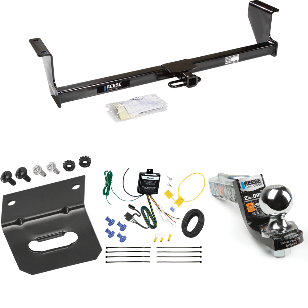 Fits 2003-2007 Volvo XC70 Trailer Hitch Tow PKG w/ 4-Flat Wiring Harness + Interlock Starter Kit w/ 2" Ball 2-1/2" Drop 2" Rise + Wiring Bracket (For Wagon, AWD Models) By Reese Towpower