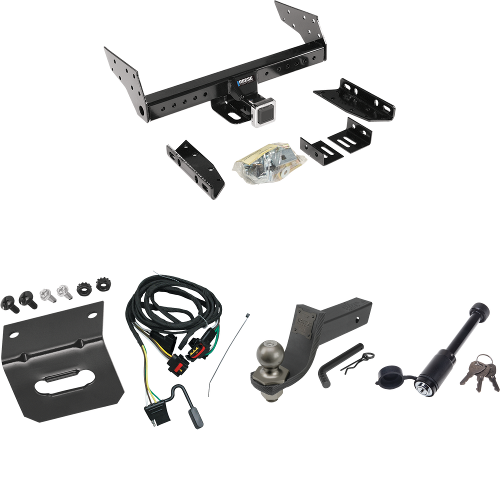 Fits 2004-2004 Dodge Dakota Trailer Hitch Tow PKG w/ 4-Flat Wiring + Interlock Tactical Starter Kit w/ 3-1/4" Drop & 2" Ball + Tactical Dogbone Lock + Wiring Bracket (Excludes: Quad Cab Models) By Reese Towpower