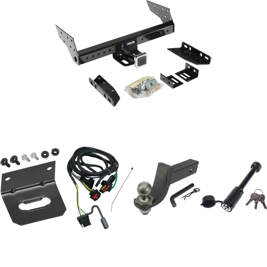 Fits 2004-2004 Dodge Dakota Trailer Hitch Tow PKG w/ 4-Flat Wiring + Interlock Tactical Starter Kit w/ 3-1/4" Drop & 2" Ball + Tactical Dogbone Lock + Wiring Bracket (Excludes: Quad Cab Models) By Reese Towpower